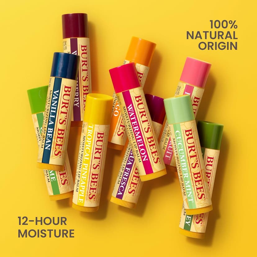 Burt's Bees Lip Balm - Pink Grapefruit, Mango, Coconut & Pear, and Pomegranate Pack, Lip Moisturizer With Beeswax, Tint-Free, Natural Origin Conditioning Treatment, 4 Tubes, 0.15 oz.