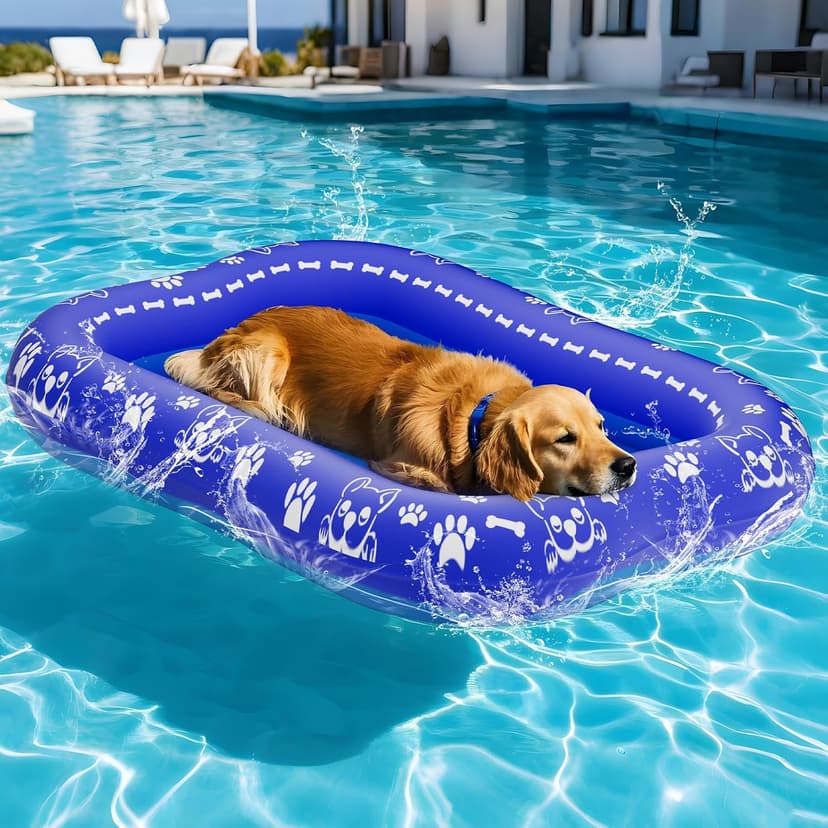 60''x42'' Pool Float for Dogs, Non-Slip Pet Floating Mat for Pool, Extra Large Inflatable Raft for Small/Medium/Large Dogs Up to 200lb, Lake & River - Heavy-Duty PVC, Scratch-Resistant Design