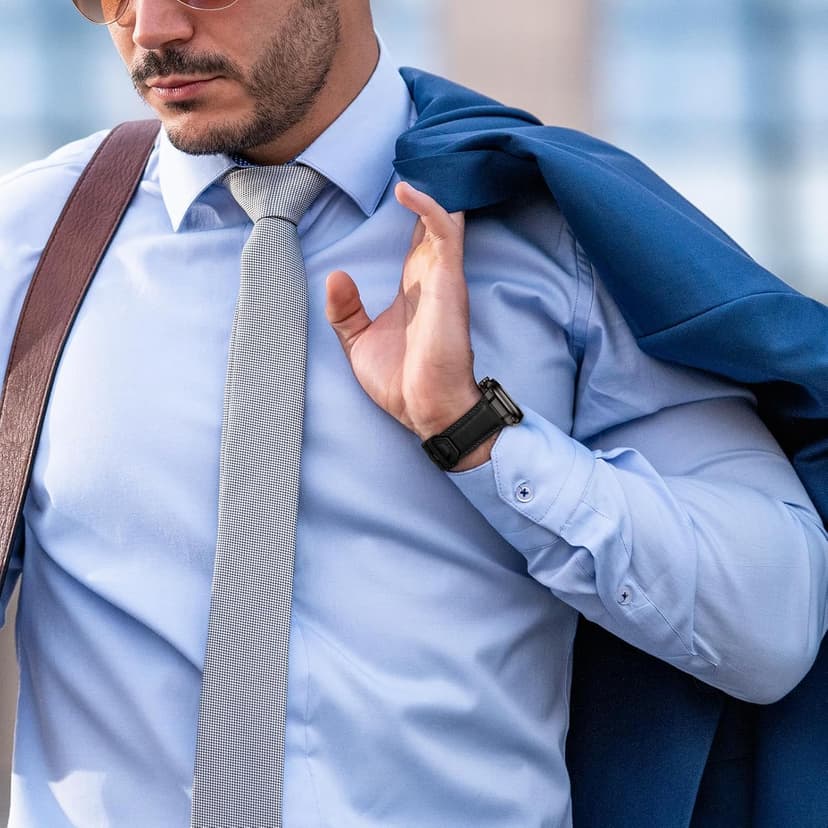 LOIRNBR Leather Bands Compatible with Apple Watch Ultra 3/2/1 Band 49mm 46mm 45mm 44mm 42mm Men, Genuine Leather Metal Connector Strap for iWatch Ultra Series 11/10/9/8/7/SE/6/5/4/3/2/1, Black/Black