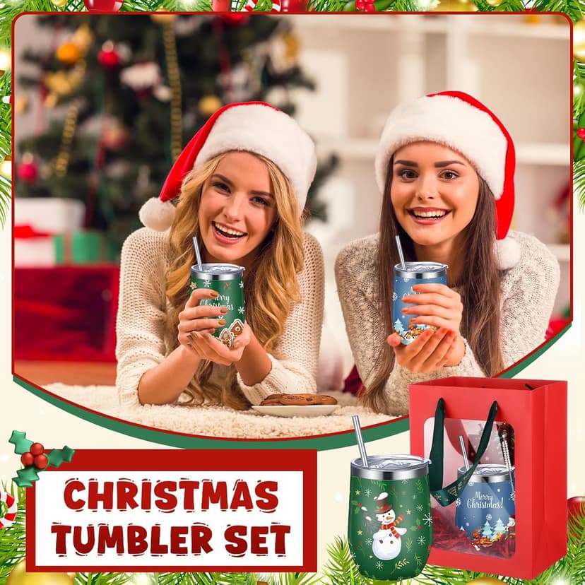 12oz Stainless Steel Coffee Mug, Christmas Cup with Lid and Straw, Pen Card Gift Bag Set, for Colleague Coworker Party Supply Patelai 30 Pcs 2026 Christmas Tumbler Gift Set for Employees B0FN44WP6G