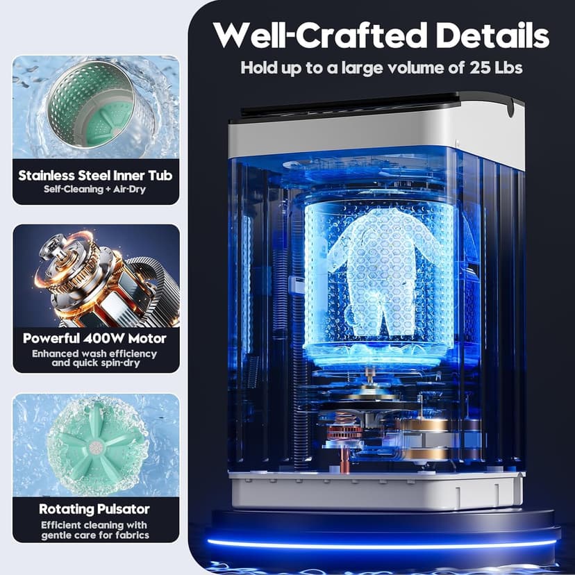 Auertech 28 lbs Portable Washing Machine, Fully Automatic Portable Washer with LED Display, 10 Wash Cycles, 5 Water Levels, 24H Delays, Top Load Washing Machine for Apartment, RV, Dorm, Home