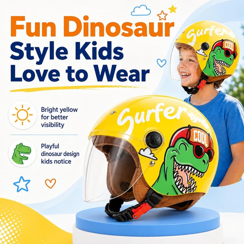 Kids Motorcycle Helmet, Jet Helmet with Visor, Scooter & Bike ATV, Quick-Release Buckle, Removable & Washable, 48-55cm