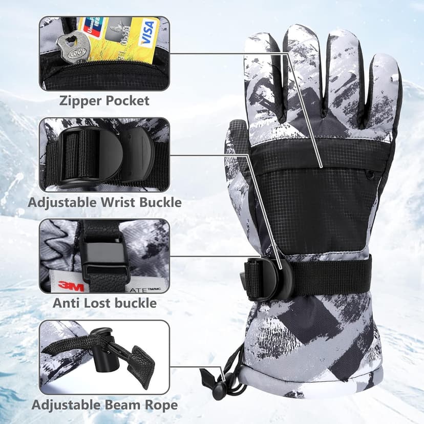 Odtmger Ski Gloves, Warmest Waterproof and Breathable Snow Gloves for Cold Weather, Fits Both Men & Women,for Parent Child Kids Outdoor