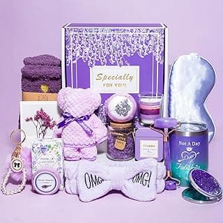 Birthday Gifts for Women,Gifts for Her Purple Gifts Basket for Women Lavender Relaxing Gift Set Self Care Package Unique Female Gift Ideas Birthday Presents Female Friendship Gifts