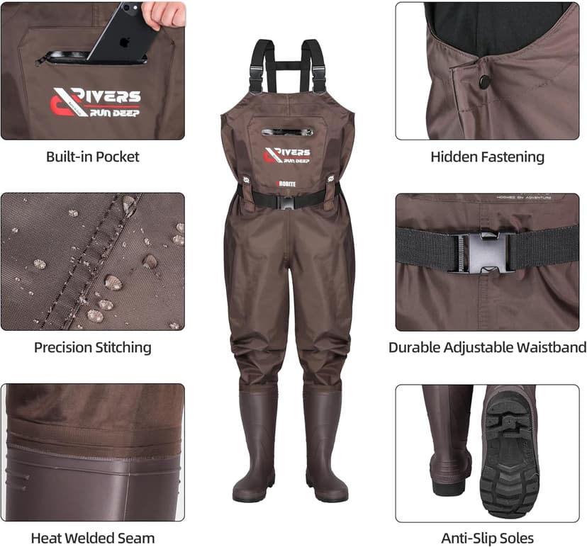 Upgraded 210D Nylon Chest Waders with Boots - Waterproof PVC Fishing & Hunting Waders for Men, Breathable Wading Gear