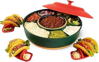 Taco Tuesday Kit - Taco Bar Serving Set for a Party - 30oz Heated Pot, 4 Taco Holders, & Detachable Lazy Susan Tray - Taco Night Fiesta – Unique Couple & Housewarming Gift Set Ideas
