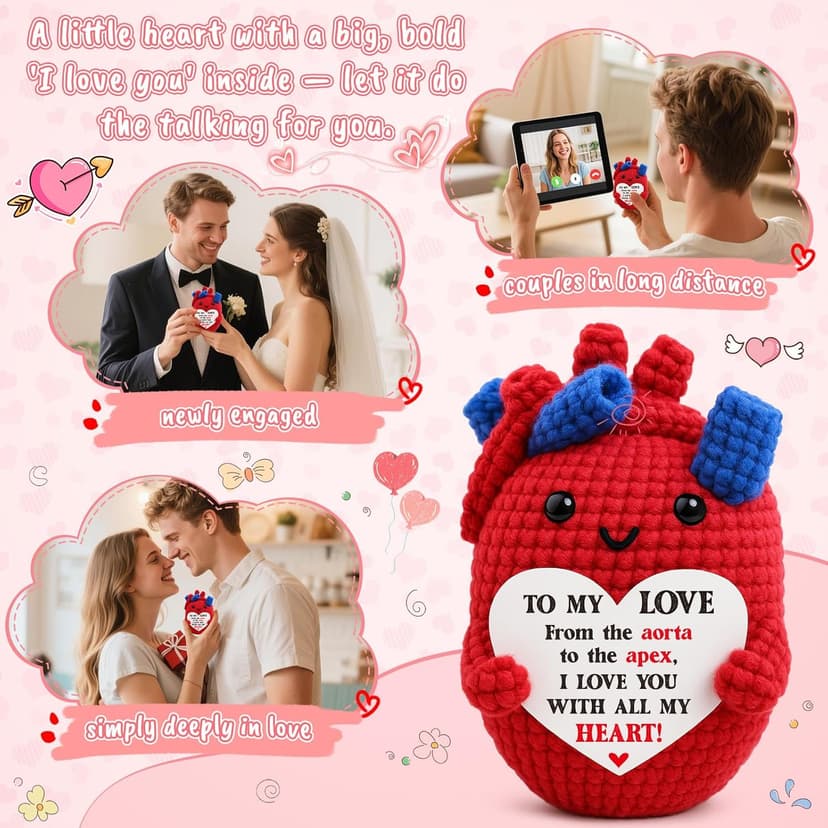 Mini Gifts for Him Her Couple Christmas Valentine’s Day To My Love Handmade Crochet Anatomical Heart Love Gift for Women Boyfriend Girlfriend Husband Wife Anniversary Christmas Valentines Birthday