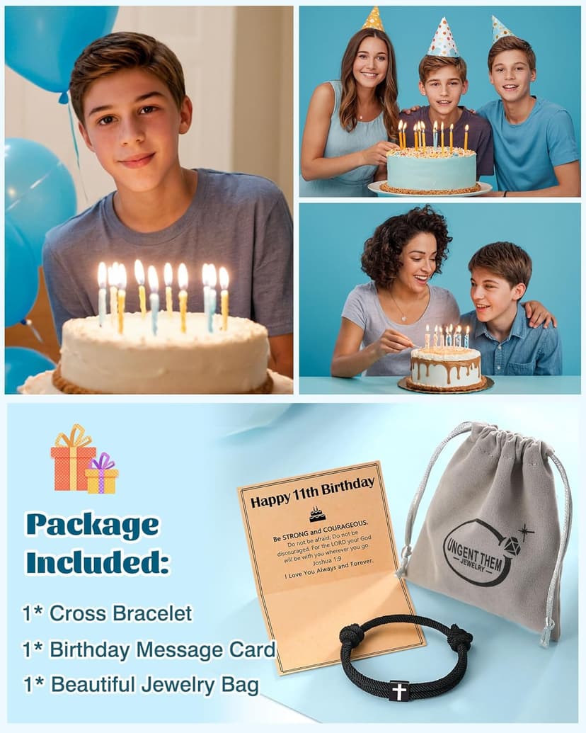 UNGENT THEM Cross Bracelet Happy 8-16th Birthday Gifts for Him Son Grandson Nephew