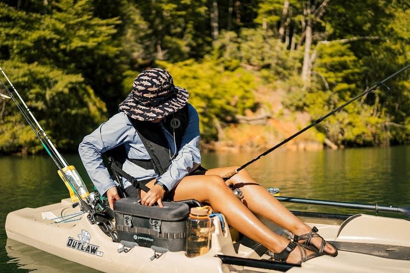 Perception Kayaks Outlaw 11.5 | Sit on Top Fishing Kayak | Fold Away Lawn Chair Seat | 4 Rod Holders | Integrated Tackle Trays | 11' 6"