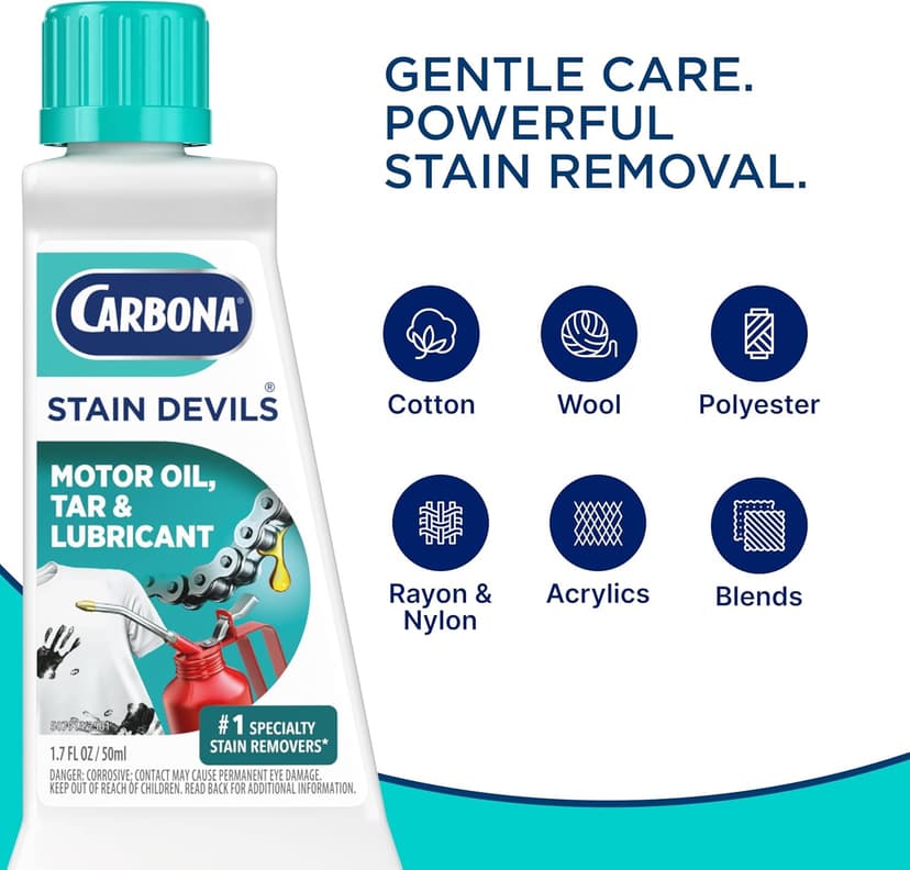 Carbona Stain Devils® #7 | Motor Oil, Tar & Lubricant | Professional Strength Laundry Stain Remover | Multi-Fabric Cleaner | Safe On Skin & Washable Fabrics | 1.7 Fl Oz, 3 Pack