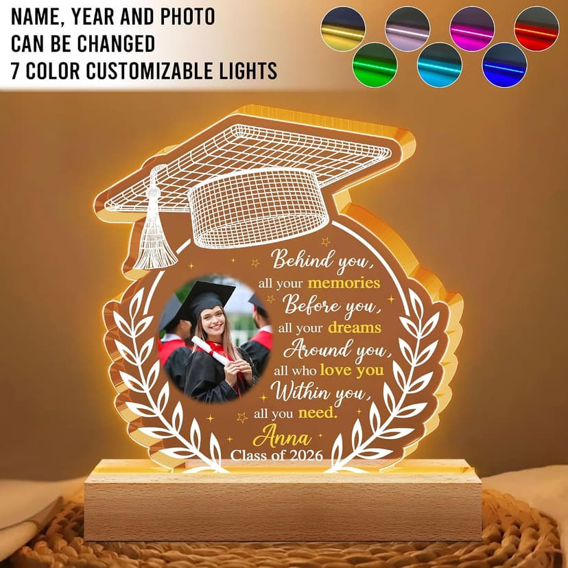 Hyturtle Personalized Graduation Night Light - Custom Photo Light Up Acrylic Plaque Lamp for Women - Inspirational Senior 2026 Graduation Gifts Her Him - College Grad Gifts - Graduation Gifts B0F291WN3G