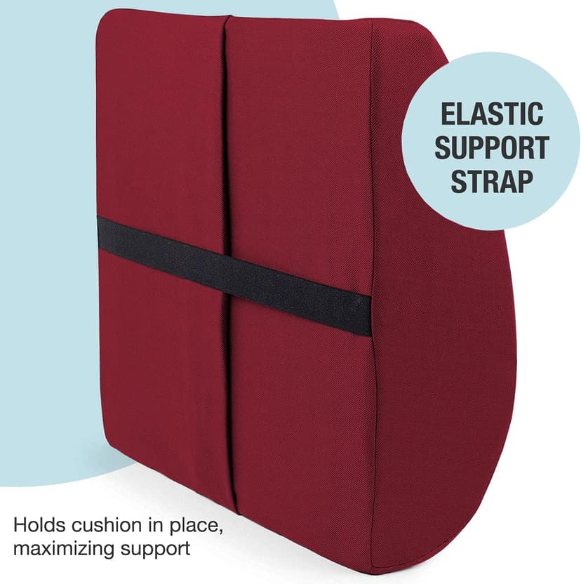 DMI Lumbar Support Pillow for Chair to Assist with Back Support with Removable Washable Cover to Ease Lower Back Pain while Improving Posture, 14 x 13 x 5, Contoured Foam, Premium,Burgundy