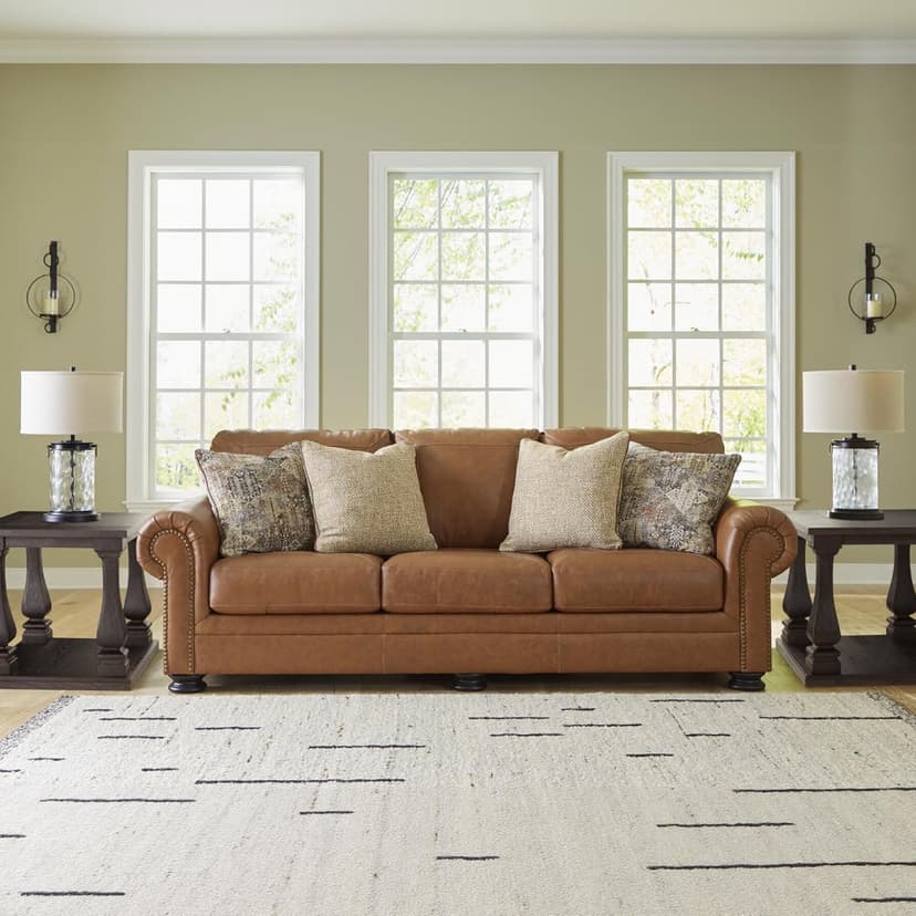 Signature Design by Ashley Carianna Classic Leather Match Sofa with Nailhead Trim, Dark Brown