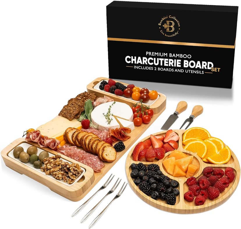 Meat Cheese Platter, Movie Nights, Family Gatherings, BBQ Picnic Essentials, Dinner Party Hosting Appetizer, Wine Nights Charcuterie Boards Set, Bamboo Cheese Tray with Serving Accessories B0CJH76S39