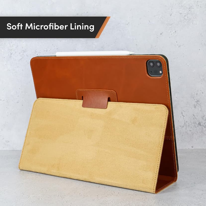 Casemade Real Leather Case Compatible with iPad Pro 13” M5 (2025)/M4 (2024) - Full-Grain Leather Cover, Auto Sleep/Wake, Dual Stand Position (Tan)