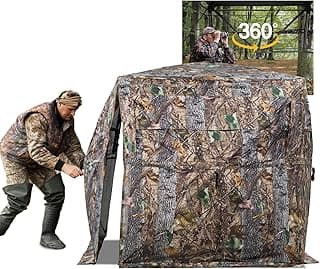 FUNHORUN Hunting Blind 270/360 Degree See Through Ground Blind with Carrying Bag, 2/3/4 Person Pop Up Camouflage Tent Portable Concealed Shelter