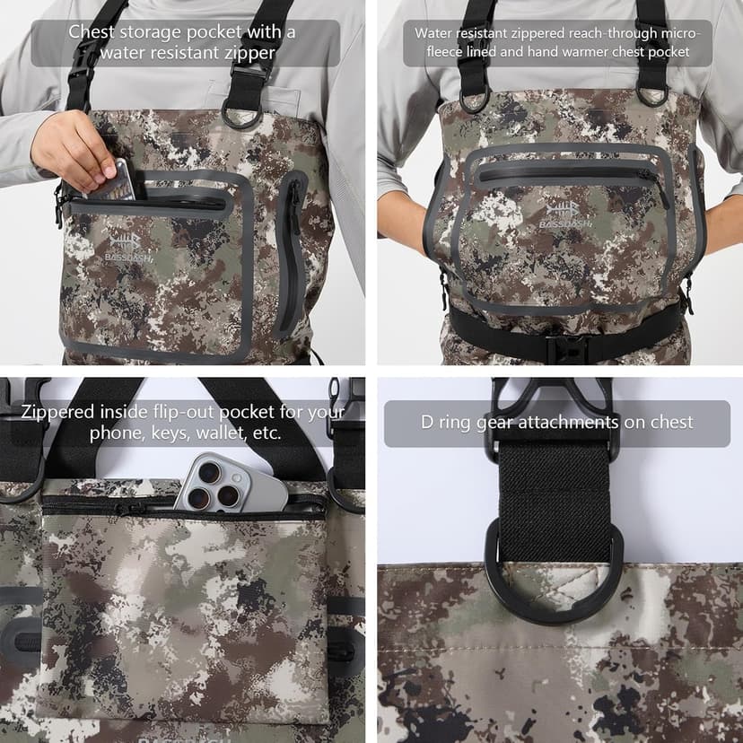 BASSDASH Men’s Lightweight Breathable Chest Wader Black Camo Stockingfoot for Fly Fishing Hunting FW11