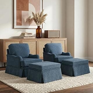 Swivel Accent Chair with Storage Ottoman Set of 2, Comfy Modern Upholstered Chenille Reading Armchair for Living Room, Bedroom, Office, Chenille Navy