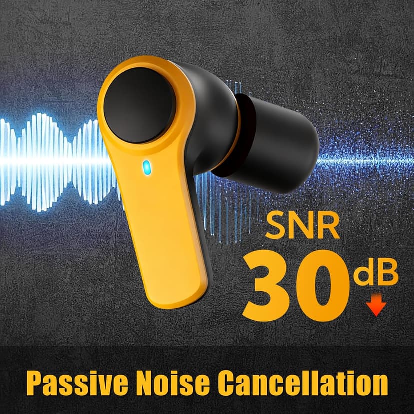 ToolFun Bluetooth 6.0 Jobsite Earbuds, 70H Playtime, IP56 Waterproof, 30dB SNR Noise Cancelling, ENC, Heavy Duty True Wireless Ear Buds for Outdoor Work, Construction with 12pcs Earplugs