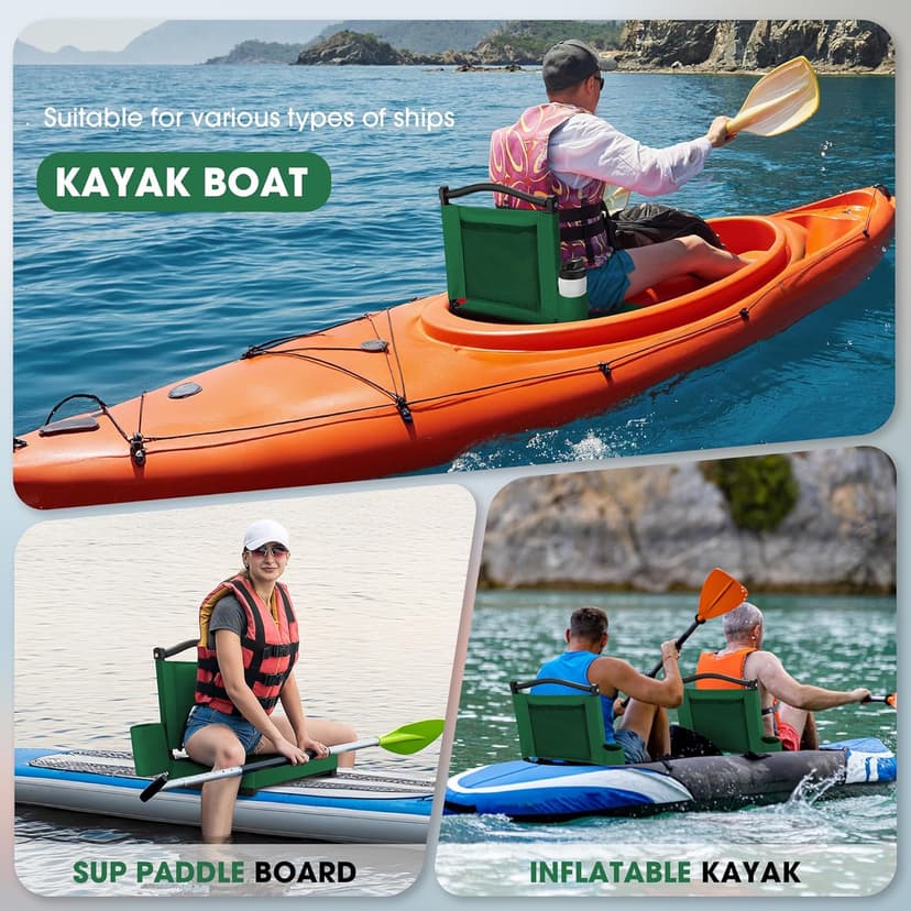 Fragess Kayak Seats with Back Support & Adjustable Shoulder Straps - Universal Padded Kayak Seat Cushion & Paddle Board Seat for SUP, Canoe, Fishing Boats (Hunter Green)
