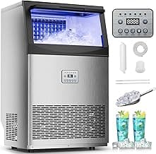 Commercial Ice Maker,200 lbs/24H,96 Cubes in 14 Mins,Stainless Steel Ice Machine with 33 lbs Storage Capacity,Water Filter,Self-Cleaning,Under Counter/Freestanding Ice Maker for Restaurant,Cafe,Home