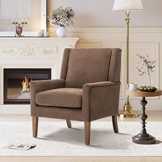 Living Room Chair, Wingback Mid-Century Accent Chair – Comfy Single Sofa with Solid Wood Legs & Velvet-Like Fabric, Oversized Armchair for Living Room/Bedroom/Reading Nook&Lounge
