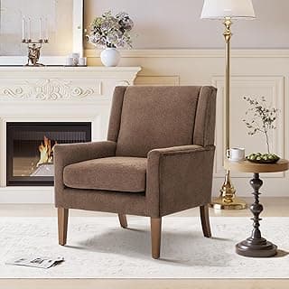 Living Room Chair, Wingback Mid-Century Accent Chair – Comfy Single Sofa with Solid Wood Legs & Velvet-Like Fabric, Oversized Armchair for Living Room/Bedroom/Reading Nook&Lounge