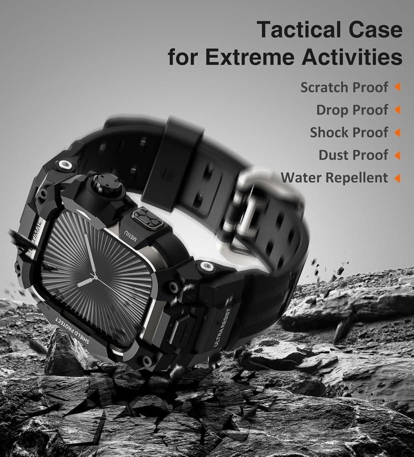 ULTIMAL Rugged Case with Band for Apple Watch 46mm,Compatible with Apple Watch Series 11/10, Military Grade Shockproof Bumper Cover for iWatch Tactical Band Men (Black, 46mm)