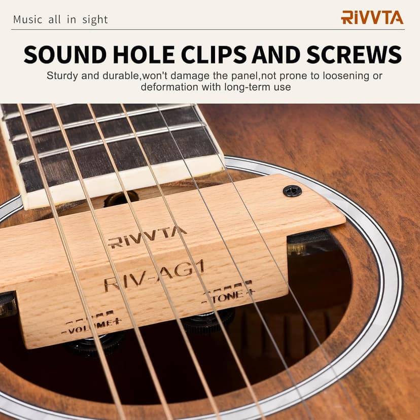RIVVTA Acoustic Guitar Pickup Guitar Pickups Acoustic Pickup with Volume Tone Control for Standard Steel String Acoustic Guitars(Natural Beech)