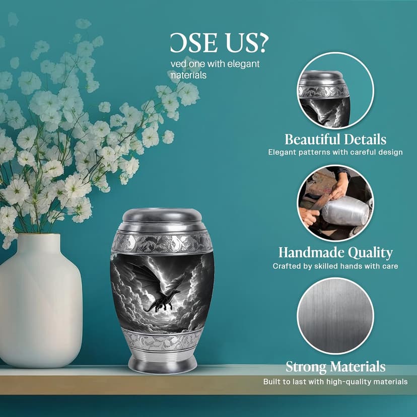 Keepsake urn, for now, for a close relative to hold, one for each sibling to keep, a small share for each relative Dragon Urn for Adult Human Ashes, Valiant Legendary Cremation, 3 Inch Small B0FBJN19DC