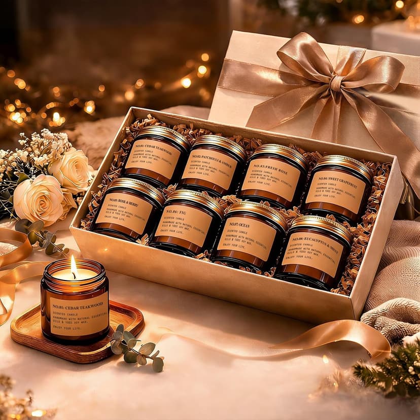 8 Pack Candles for Home Scented,Aromatherapy Jar Candle Gifts for Women, Natural Soy Wax Amber Candle Set, Scented Candles Set for Birthday Valentine Mother's Christmas Day Present