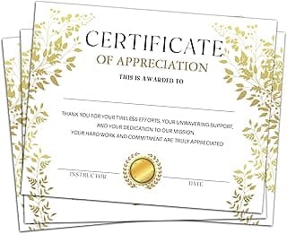 Certificate of Appreciation -25pcs, Certificates of Recognition, Thank You Gifts Certificates for Employees, Staff, Teachers, Volunteers, 8×10 Inch Award Certificate-A08