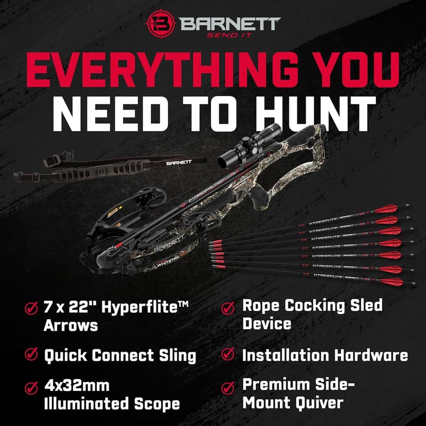 Barnett Whitetail Series Crossbow Package – Hunting Crossbows with 4x32 Scope, Arrows, Quiver & Cocking Device Options – Multiple Models & Configurations
