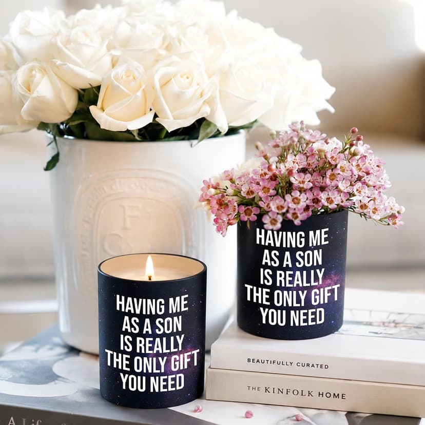 Mom Gifts for Birthday, Christmas - Mom candle with natural soy wax and lemongrass essential oil, 10 oz jar, gift-ready box Funny Gifts for Mom from Son, Having Me as a Son Lemongrass Candle B0GZH74W8K