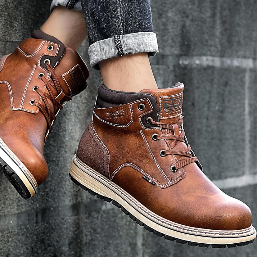 ARRIGO BELLO Mens Winter Boots Snow Casual Booties Warm Fur Mesh Lined Ankle Outdoor Lightweight Non-Slip Trekking Walking Leather Shoes