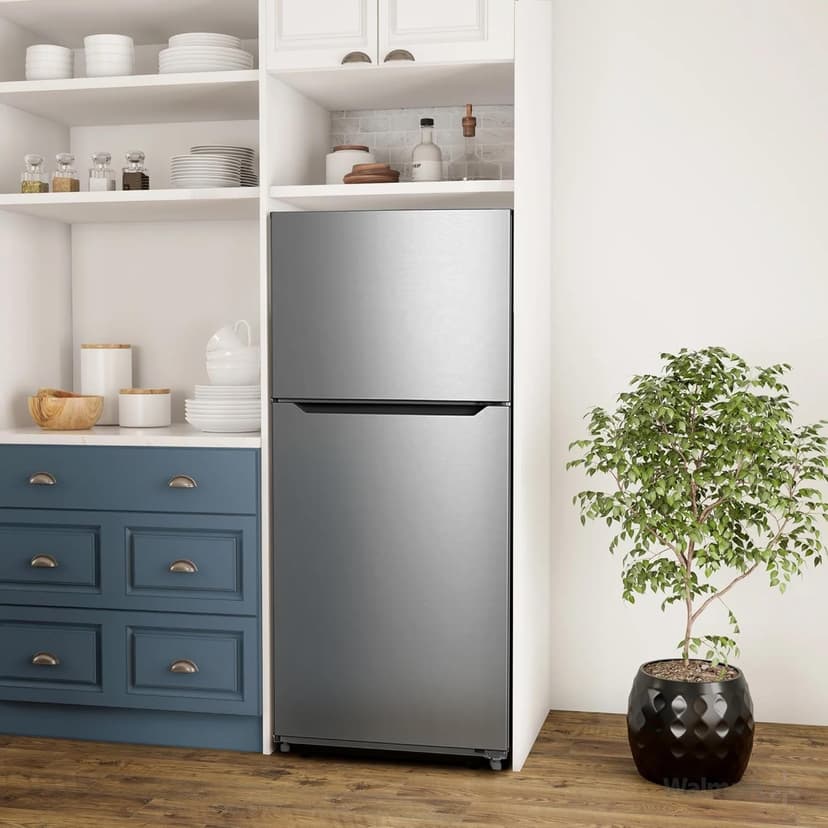 SMETA 30'' Top Mount Refrigerator with Freezer, 16.2 Cu. Ft. Stainless Steel 2-Door Counter Depth Fridge, Energy Saving, Ice Maker Ready, Reversible Door, Frost Free, Ideal for Garage & Office