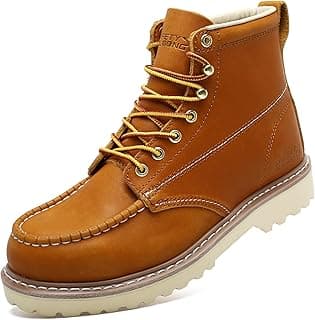 SAFETY LOONG Moc Toe Work Boots for Men Soft Toe Comfortable Full-Grain Leather 6" Non Slip and Water Resistant Safety Ankle Workboots