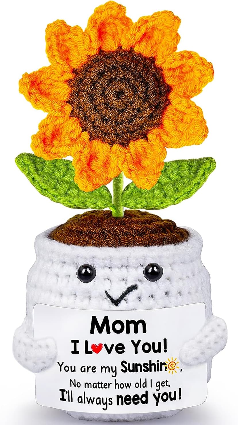 Gifts for Mom, Birthday Gift for Mom, Handmade Crochet Flowers Sunflower for Home Office Desk Decoration, I Love You Gifts for Moms Mama from Daughter Son Kids, Mothers Day, Xmas Present Idea