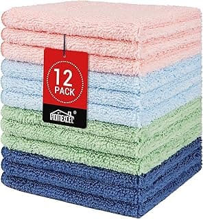 HOMEXCEL Microfiber Washcloths 12 Pack, Highly Absorbent and Soft Face Towel, Multi-Purpose Wash Cloths for Bathroom, Gym, Hotel, Spa and Kitchen, Multicolor 12x12 Inch