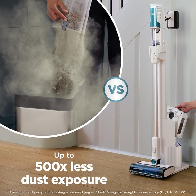 Shark Clean & Empty Cordless Stick Vacuum – Lightweight Cordless with HEPA Filter, Portable, Rechargeable, Auto-Empty System, Stick Vacuum for Pet Hair, Carpets & Hardfloor, White, BU3521