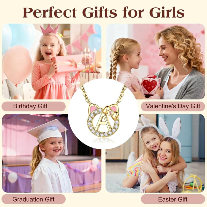 Gift Box Packaging, 14k-Gold-Plated, Cat Themed Gifts for Cat Lovers, Kids Jewelry for Girls, Birthday Gifts for Girl Kids MONOOC Cat Gifts for Girls - Tiny Cat Initial Necklace for Teen Girls Kid B0GCYVBZVP