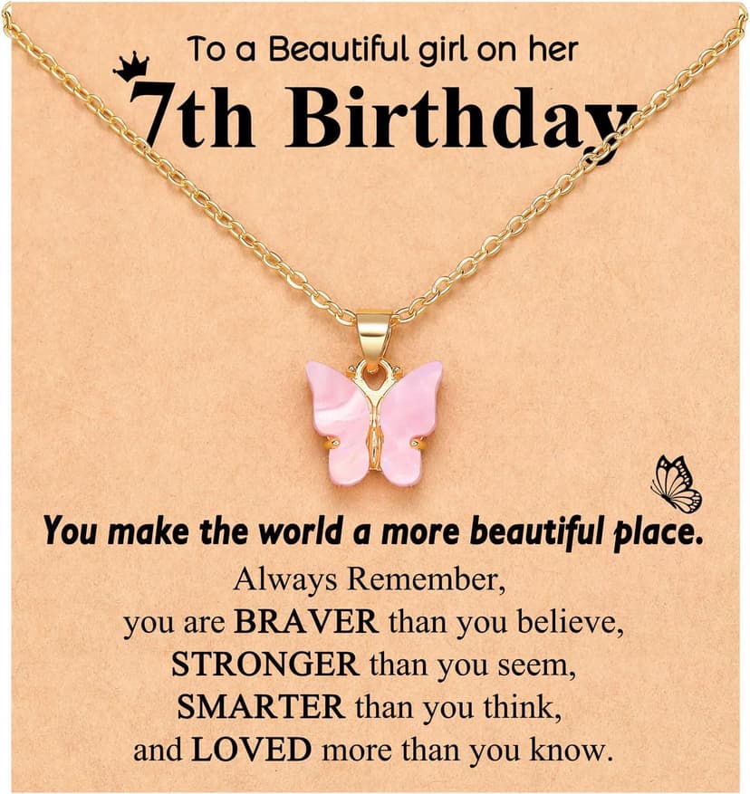UNGENT THEM Pink Butterfly Necklace-Birthday Gifts for 5-11 Year Old Girl B0DZ6LL4Z9