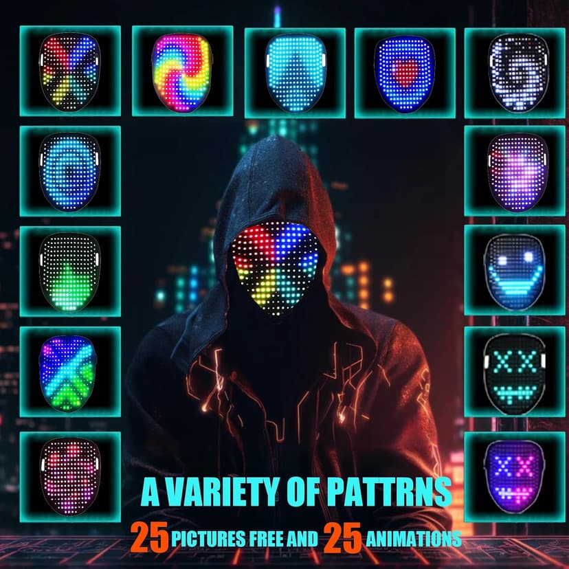 Gift for Halloween Costume Mask Birthday Christmas Cosplay, Rechargeable, 50 Glowing Patterns, Cool Toys For Kids Adults JDBMAOYE LED Light Up Mask with Gesture Sensing,Perfect Gifts for Teen Boys B0D9LZXPZ1