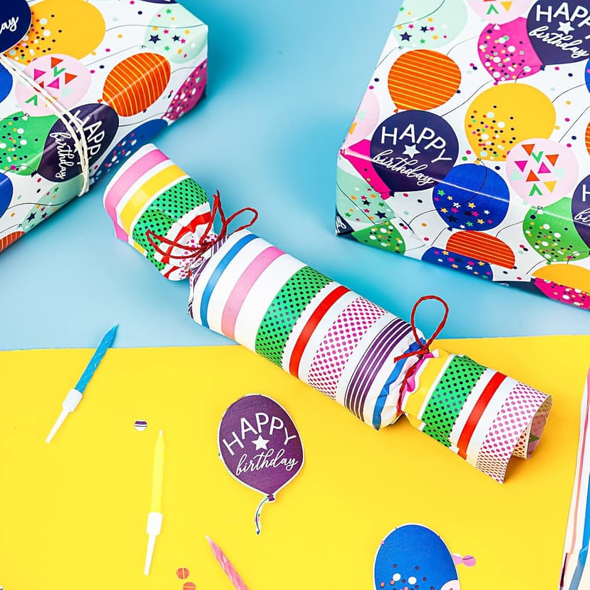 WRAPAHOLIC Reversible Birthday Wrapping Paper - Mini Roll - 17 Inch X 33 Feet - Colorful Balloon with Confetti Design for Birthday, Holiday, Party, Baby Shower B0BJ6V38SZ