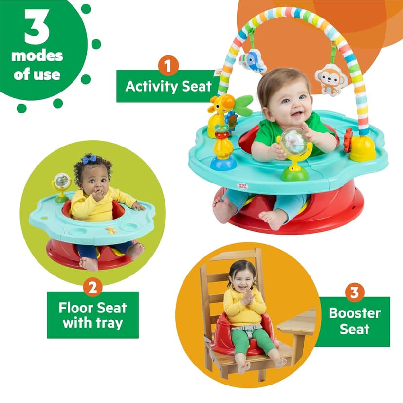 Bright Starts 3-in-1 SuperSeat Playful Paradise, Baby Activity Seat with Toys, Snacking Tray, Booster Seat, BPA Free Tray, Unisex, 6 Months +