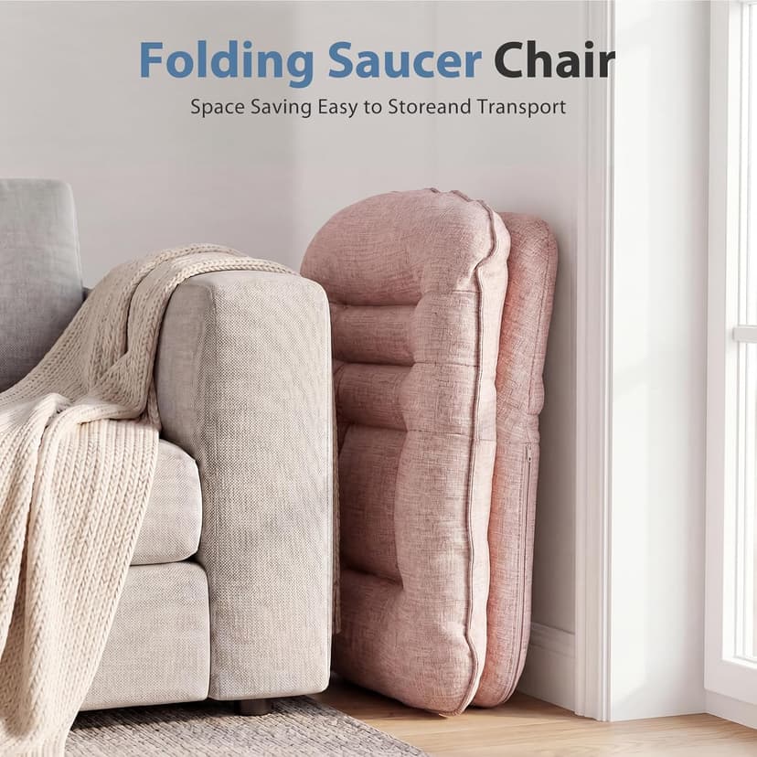 DUMOS Comfy Saucer Chair,PU Leather Foldable Chairs for Bedroom, Living Room, Dorm & Gaming, Small Foldable Fashion Floor Chair with Back Support for Small Spaces Adults, Dark Pink