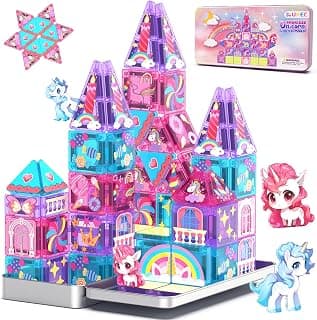 Travel Magnetic Blocks for Kids Toddlers Ages 3-5, 4-8 STEM Preschool Learning Sensory Montessori Magent Toys for Girls Gift Mini Magnetic Tiles Travel Set Unicorn Magnet Building Toys for Girls Gift B0HCZ6Y3M7