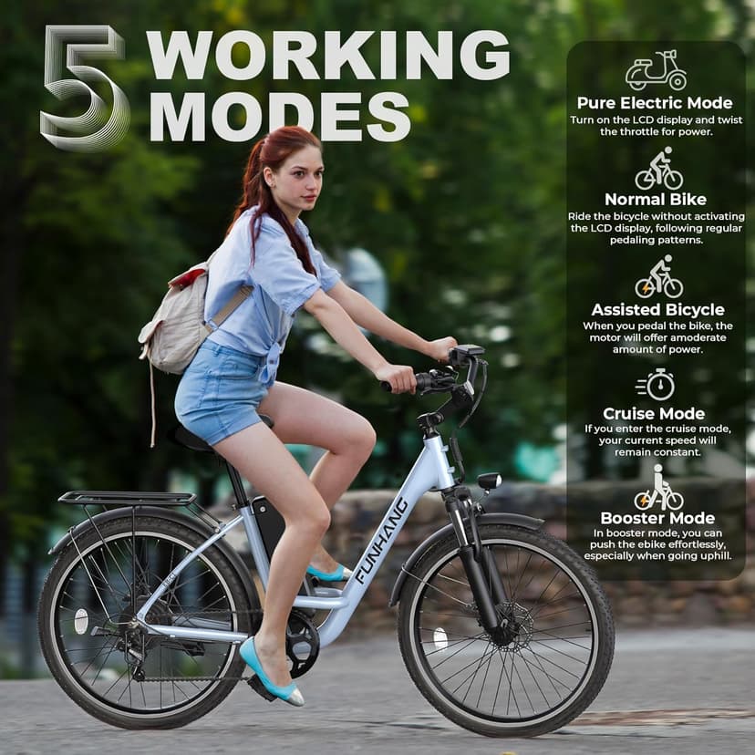 Electric Bike for Adults, 26" City Cruiser Ebike with 1000W Peak Motor, 21.7MPH 50 Miles Commuter Adult Electric Bicycles with 48V Battery, Adjustable Stem, 7-Speed, UL 2849 Certified