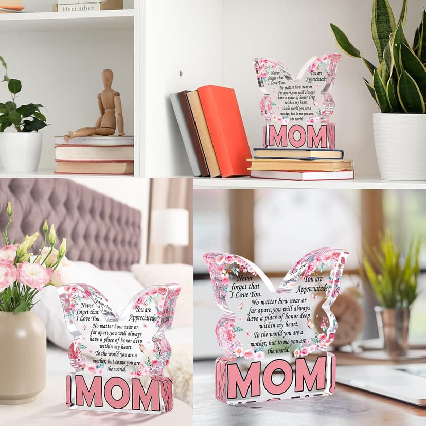 Birthday Gifts for Mom Birthday Gifts for Mom from Daughter Son, Mom Birthday Gift Ideas Unique Christmas Mothers Day Best Mom Ever Gift New Mom Single Mom Stepmom Butterfly Shaped Acrylic Plaque Sign