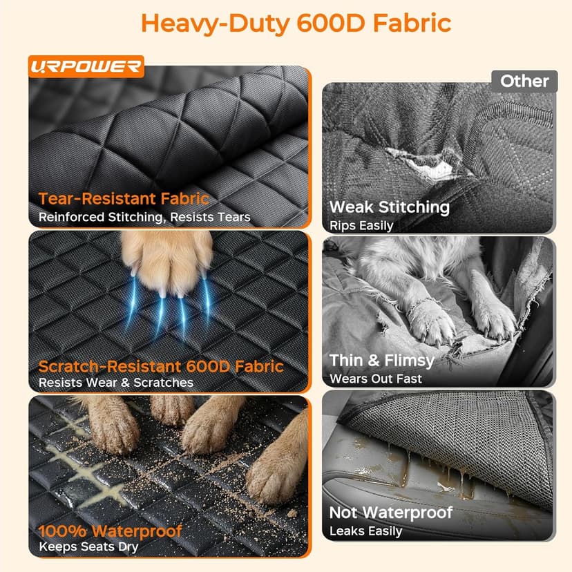 600D Oxford, Zippered Side Flaps, Scratch Resistant, Non-Slip, Easy to Install, With Seatbelt, For Sedan, SUV & Compact Truck URPOWER Dog Car Seat Cover for Back Seat, 100% Waterproof Hammock for Car B0727Y5ZD7